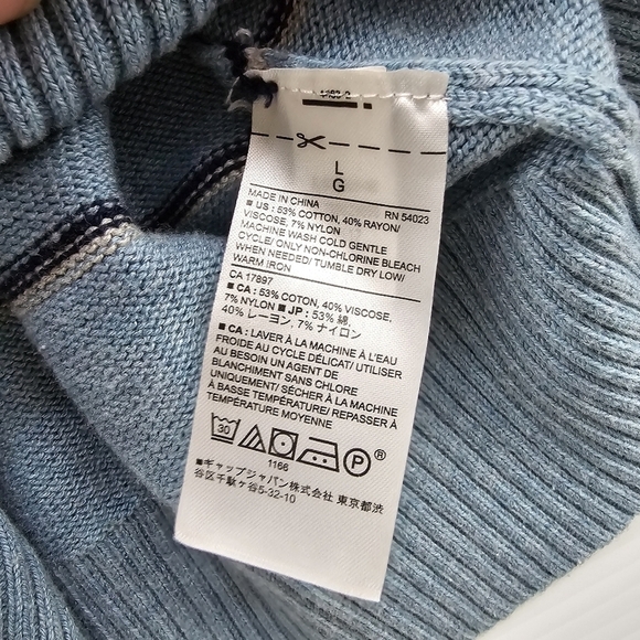 Banana Republic Crewneck Cotton Stripe Sweater Blue Men's Large Jumper - Picture 8 of 8